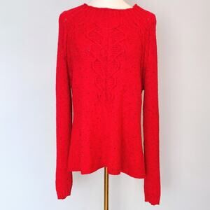 NIC+ZOE FEMME CABLE Sweater Red Flecked Yarn, Round Neck, Pullover Size L.